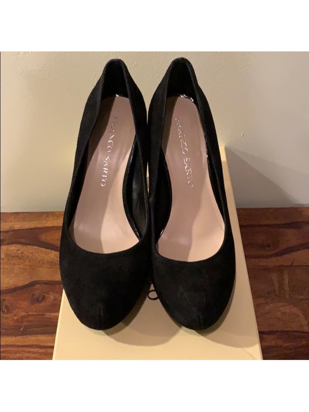 Franco Sarto Black Suede Classic Round-Toe Pumps